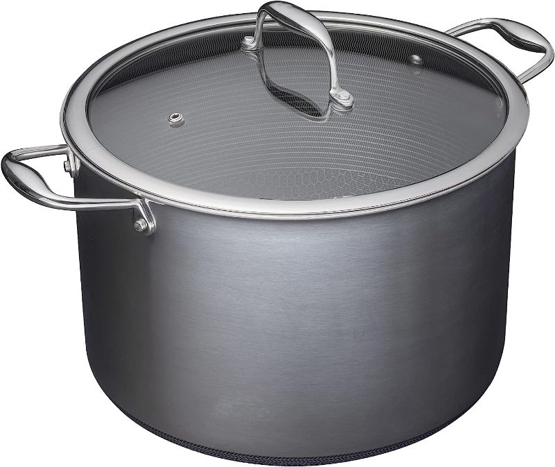 Photo 1 of 10 Quart Hybrid Stainless Steel Stock Pot with Glass Lid Stay Cool Handles, Dishwasher and Oven Safe, Works on Induction, Ceramic and Gas Cooktops
