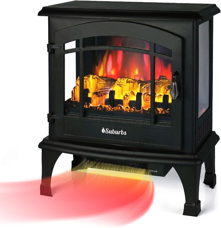 Photo 1 of 23 Inches Electric Fireplace Stove with Remote Control, 1400W Freestanding Fireplace Heater with Overheating Safety Protection, Portable Indoor Space Heater