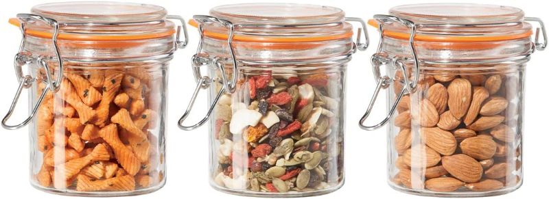 Photo 1 of  3 Piece Airtight Glass Storage Containers Set - 3 Glass Kitchen Canisters with Clamp Lids & Silicone Seals - Farmhouse Kitchen Décor, Kitchen Storage, Pantry Storage, Food Storage