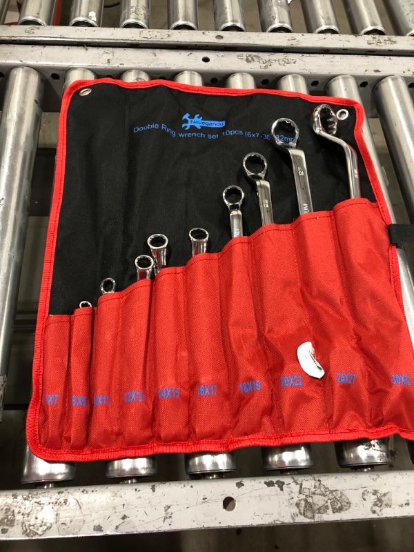 Photo 2 of Navegando 10PCS Offset Box End Wrench Set, 45# Carbon Steel Metric 45-Degree 6-32mm, HRC38-45 Long Double Ring Wrench Spanners with Rolling Pouch