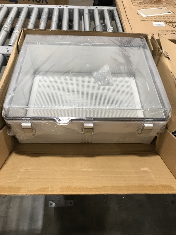 Photo 2 of QILIPSU Clear Hinged Cover Stainless Steel Latch 510x410x200mm Junction Box with Mounting Plate, Universal IP67 Project Box Waterproof DIY Electrical Enclosure, ABS Plastic Grey (20"x16.1"x7.9" CC)