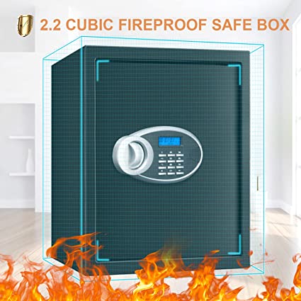 Photo 1 of 2.3 Cubic Large Fireproof Waterproof Safe Box for Home, Fireproof Safe with Digital Keypad Key, Security Home Safe for Money Firearms Medicine Valuables
