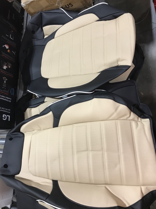 Photo 3 of  Leather Car Seat Covers Full Set 5 Seats Faux Leatherette Automotive Seat Covers Universal Fit for Most Sedan SUV Truck Waterproof Vehicle Cushion Cover Protector (No Pillows, Beige)