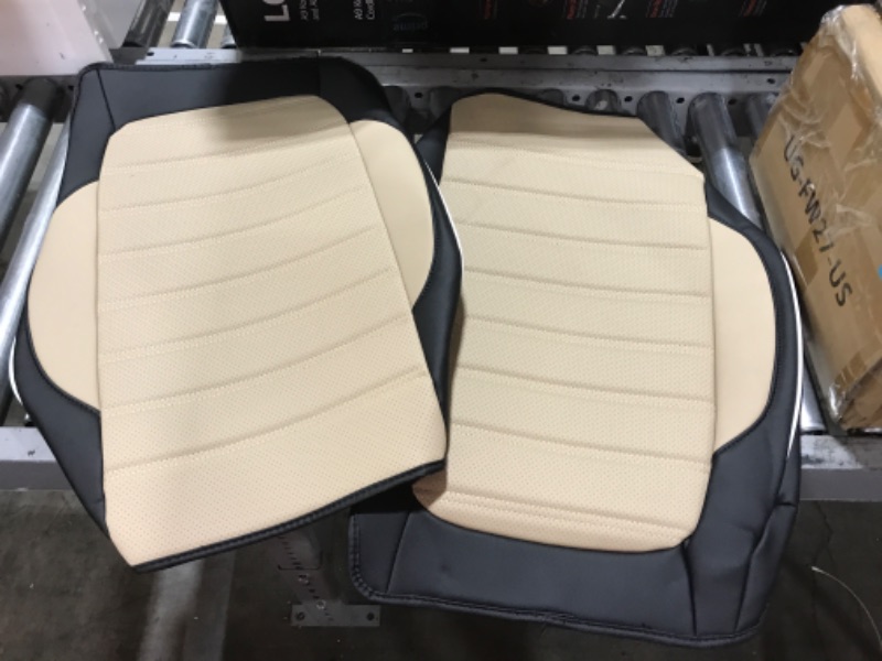 Photo 4 of  Leather Car Seat Covers Full Set 5 Seats Faux Leatherette Automotive Seat Covers Universal Fit for Most Sedan SUV Truck Waterproof Vehicle Cushion Cover Protector (No Pillows, Beige)