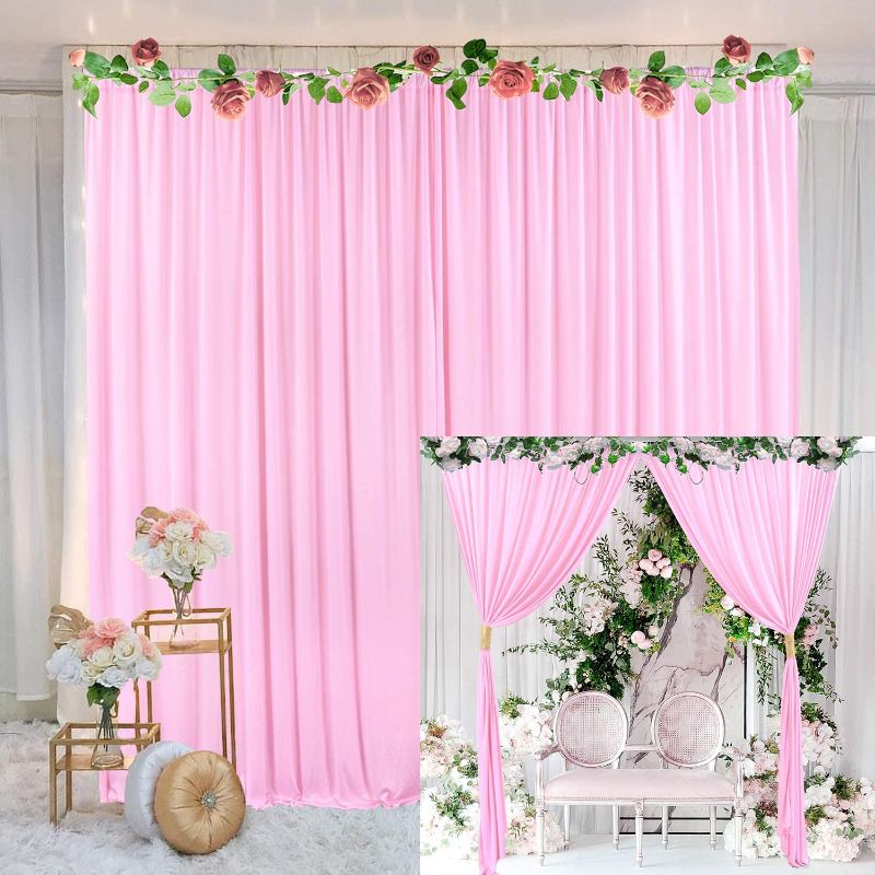 Photo 1 of 10x10 Pink Backdrop Curtain for Parties Baby Shower Wrinkle Free Pink Photo Curtains Backdrop Drapes Fabric Decoration for Wedding Birthday Party 5ft x 10ft,2 Panels