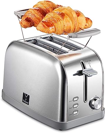 Photo 1 of 2 slice toaster, Retro Bagel Toaster Toaster with 7 Bread Shade Settings, 2 Extra Wide Slots, Defrost/Bagel/Cancel Function, Removable Crumb Tray, Stainless Steel Toaster by Yabano, Silver 