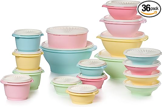 Photo 1 of 
Tupperware Heritage Collection 36 Piece Food Storage Container Set in Vintage Colors- Dishwasher Safe & BPA Free - (18 containers + 18 lids)