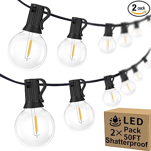 Photo 1 of 100ft 2-Pack Outdoor G40 LED Globe String Lights Dimmable Waterproof Shatterproof Light Strings with 52 Bulbs Connectable Commercial Hanging Lights for Christmas Patio House Backyard Balcony Party
