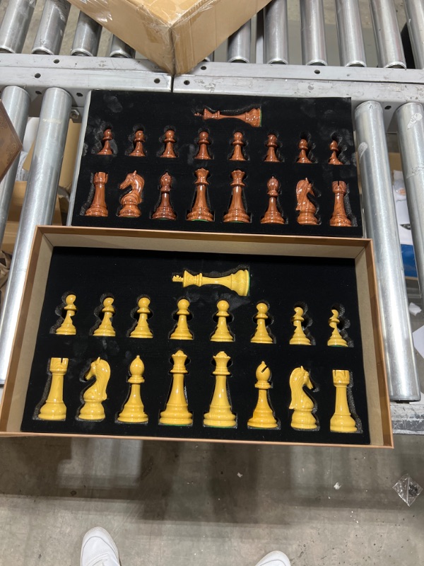 Photo 1 of AMEROUS High Polymer Weighted Chess Pieces with 4.25'' King - 2 Extra Queens - Gift Package, Standard Tournament Chessmen for Chess Board or Replacement of Missing Pieces (Chess Pieces Only)