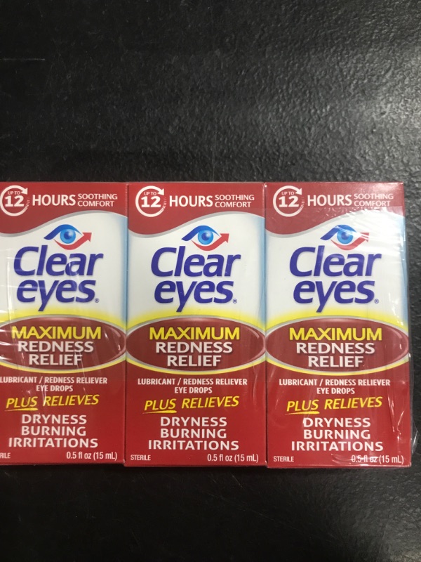 Photo 1 of Clear Eyes Maximum Redness Relief Lubricant Eye Drops (0.5 fl oz, Pack of 3) 3.5 Fl Oz Maximum Redness Relief
