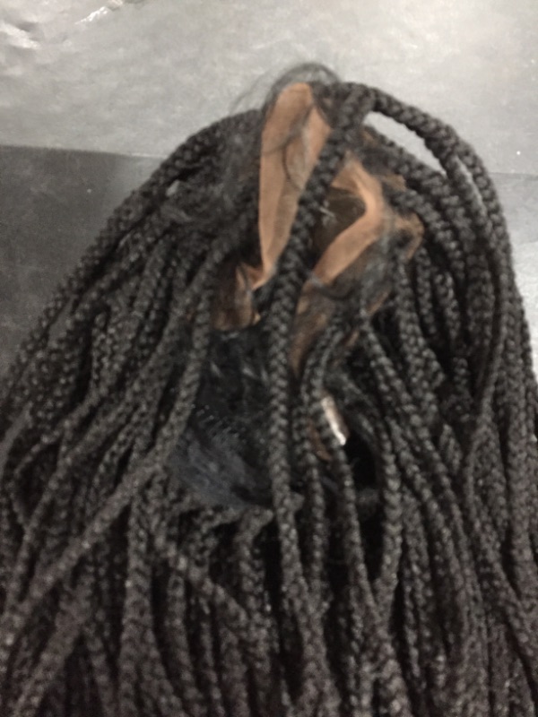 Photo 1 of Kalyss 30 inches 13X7" Lace Front Knotless Box Braided Wigs for Black Women Lace Frontal Box Braided Wig with Baby Hair Synthetic Black Lightweight Twist Box Braid Wig Box black