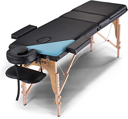 Photo 1 of  3-Fold Portable Wooden Massage Table With Wooden Feet- Black