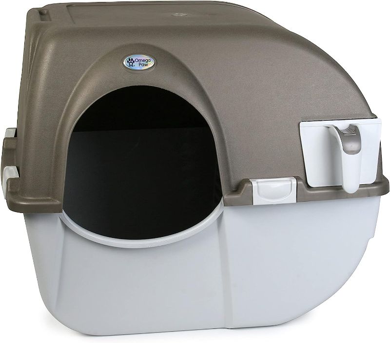 Photo 1 of  Omega Paw Roll 'n Clean Self Cleaning Litter Box Regular Size Generation 5, Grey (NRA15-V5.0) for Cats up to 12 lbs
