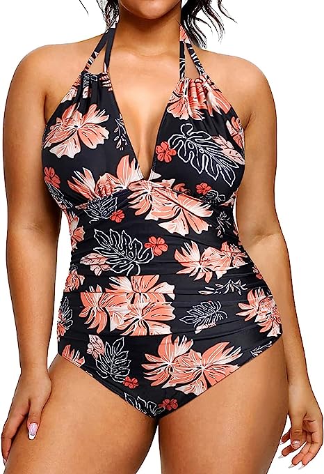 Photo 1 of Aqua Eve Plus Size Swimsuits One Piece Bathing Suit for Women Tummy Control Sexy Halter Swimwear 22W
