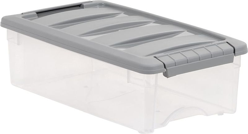 Photo 1 of Amazon Basics 5 Quart Stackable Plastic Storage Bins with Latching Lids- Clear/ Grey