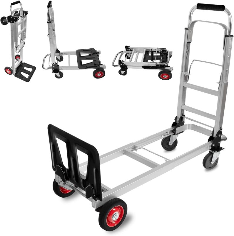 Photo 1 of 3 in 1 Aluminum Hand Truck Dolly Convertible Heavy Duty 460lbs Capacity Folding Hand Truck with 6’’ Rubber Wheels and Telescoping Handles Multi-Position Dolly Platform Hand Cart
