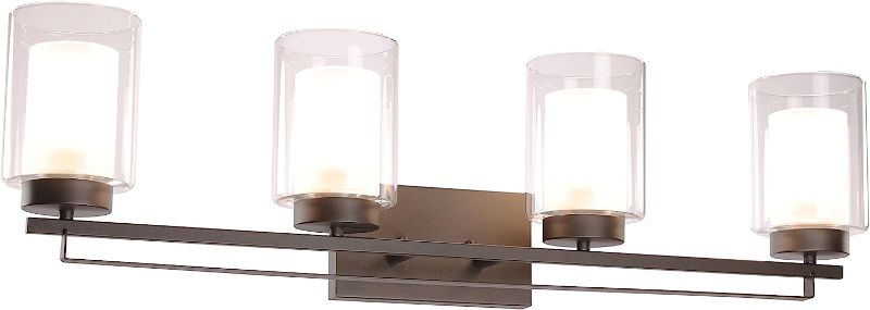 Photo 1 of XiNBEi Lighting Wall Light 4 Light Bathroom Vanity Lighting with Dual Glass Shade in Dark Bronze Indoor Wall Mount Light XB-W1195-4-DB 