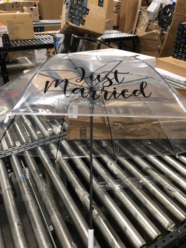 Photo 3 of 2 Pcs Clear Umbrella Wedding Just Married Decorations