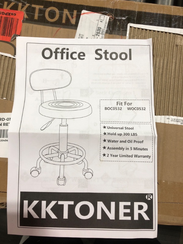 Photo 2 of KKTONER PU Leather Modern Rolling Stool with Low Back Height Adjustable Work Salon Drafting Swivel Task Chair with Footrest (Black)
