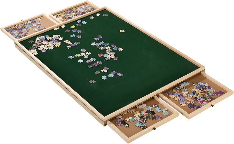 Photo 1 of 
Jigsaw Puzzle Board with 4 Drawers & Cover Mat, Anwenwen Hold Up 1500 Pieces 35"x27" Portable Puzzle Saver Organizer for in-Progress Puzzle Storage