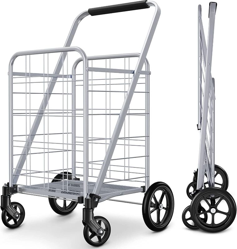 Photo 1 of 
winkeep Newly Released Grocery Utility Flat Folding Shopping Cart with 360° Rolling Swivel Wheels Heavy Duty