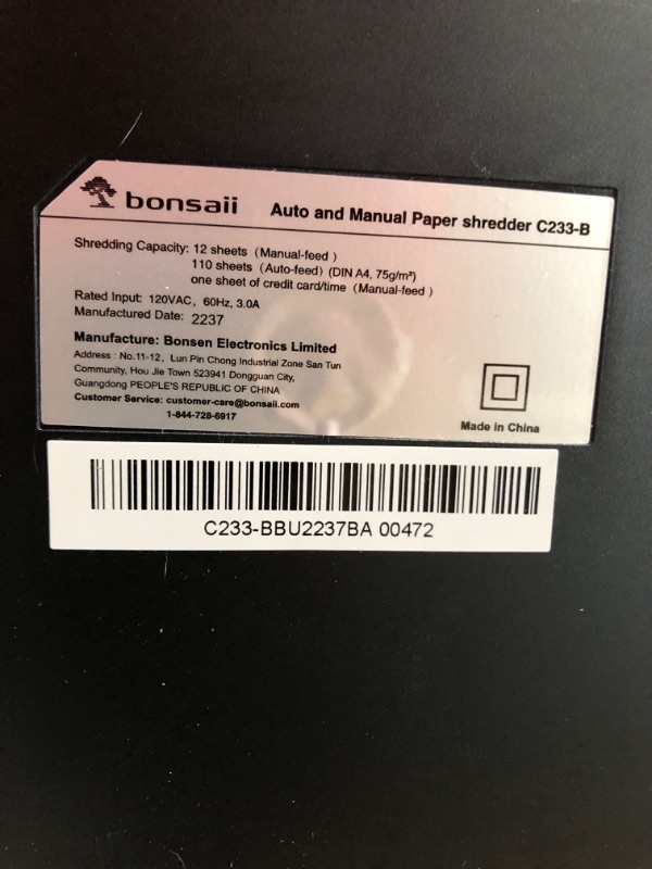 Photo 5 of Bonsaii C233-B 110-Sheet Autofeed Shredder and 24-Pack Lubricant Sheets