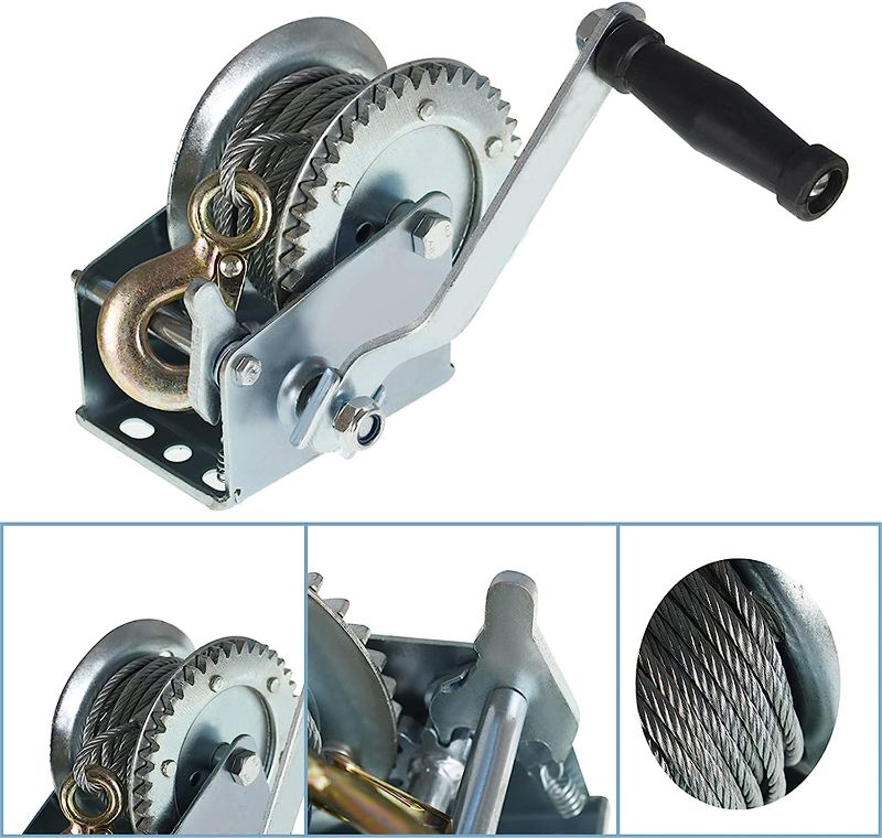 Photo 1 of  2000 lbs Hand Crank Winch with Brake Come-Along Heavy Duty Steel Cable for Boat, Trailer, ATV or Deer Feeder
