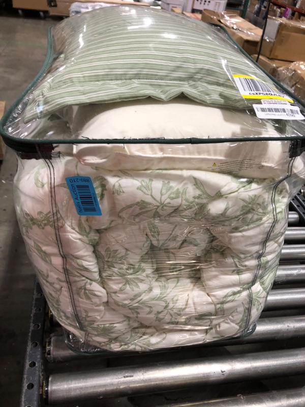 Photo 3 of 106in x 92 in Laura Ashley Home - King Size Comforter Set, Reversible Cotton Bedding, Includes Matching Shams with Bonus Euro Shams & Throw Pillows (Natalie Sage/Off White, King)