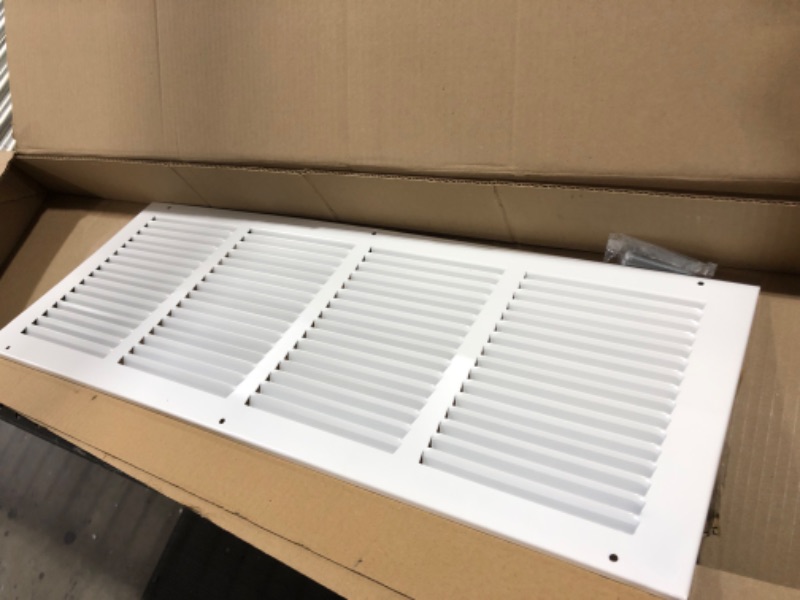 Photo 2 of 24"w X 10"h Steel Return Air Grilles - Sidewall and Ceiling - HVAC Duct Cover - White [Outer Dimensions: 25.75"w X 11.75"h]
