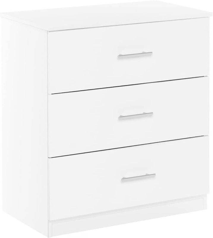 Photo 1 of 3 Drawer Dresser, Chest of Drawers Wooden Storage Dresser Cabinet Bedroom Furniture (White, 3 Drawer) 