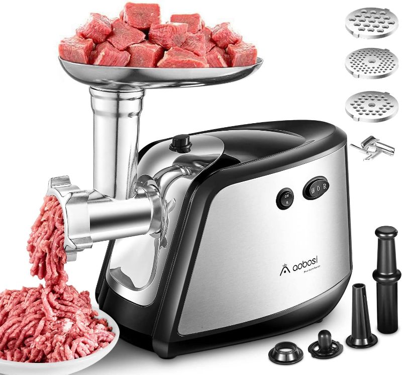 Photo 1 of  Meat Grinder Electric AAOBOSI Heavy Duty Meat Mincer?2200W Max?ETL Approved 3-IN-1 Sausage Stuffer and Grinder with 3 Size Plates, Sausage Tube & Kubbe Kits, Stainless Steel Blade,Dual Safety Switch 