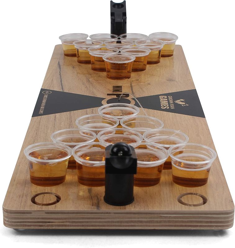 Photo 1 of  Grown Man Games Mini Beer Pong - Drinking Game - Party Game - Beer Game - Tabletop Beer Pong Table - Mini Pong Mini Game - Tabletop Beer Pong Set 