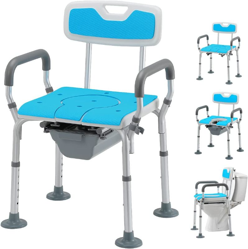 Photo 2 of 
HEAO 4 in 1 Heavy Duty Shower Chair with Back and Arms, Medical Bedside Commode, Adjustable Toilet Safety Frame and Raised Toilet Seat with Non-Slip Rubber Tips for Seniors, Disabled and Pregnant
