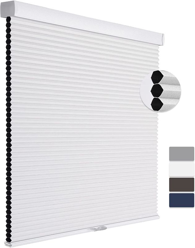 Photo 1 of 
Boolegon Cordless Cellular Shades Blackout Honeycomb Shades for Windows Pull Down Honeycomb Blinds Custom Size for Bedroom Office Living Room White
