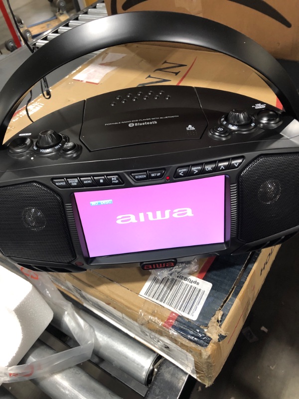 Photo 2 of Aiwa Portable Boombox, Crystal Clear Sound with 3W x 2 Speakers and Bass Function, Featuring a 7" LCD Display, Bluetooth Connectivity, FM Radio, CD/DVD Player, Streaming on Roku and Amazon Firestick Black