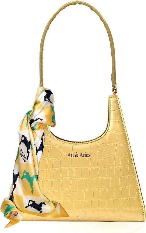 Photo 1 of Ari & Aries 90s SHOULDER BAG Women Trendy purse TEENAGE Crocodile Retro mini HOBO bag STYLISH SILK SCARF Luxury GIFT BOX
