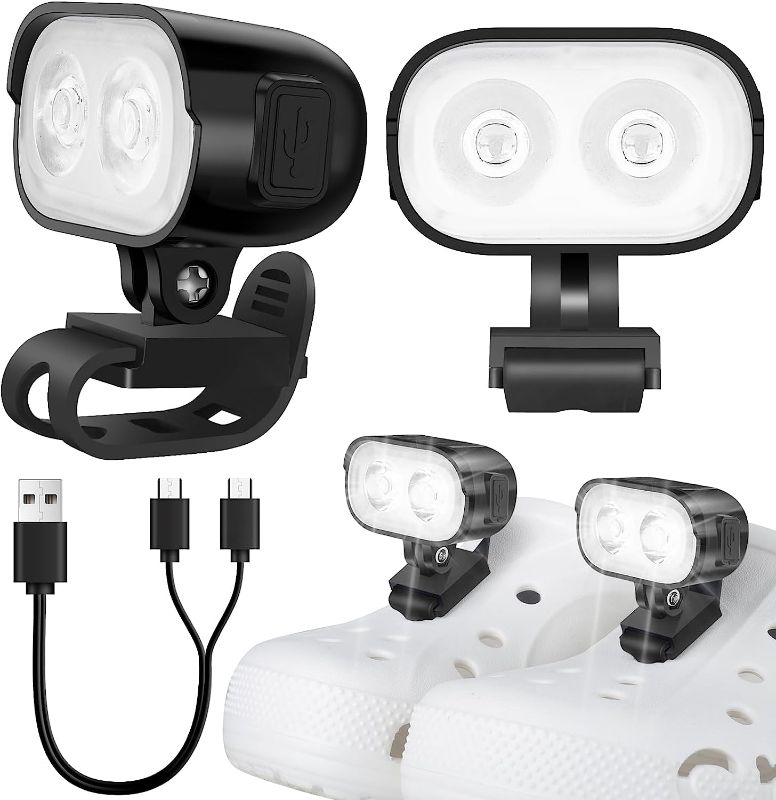 Photo 1 of Headlights for Crocs 2 Pcs, ABS Lights for Croc Rechargeable - Super Bright, Head Adjustable, IPX6 Waterproof, Flashlight Attachment for Croc, Light Up Charm Accessories for Kids Adults Croc Shoes

