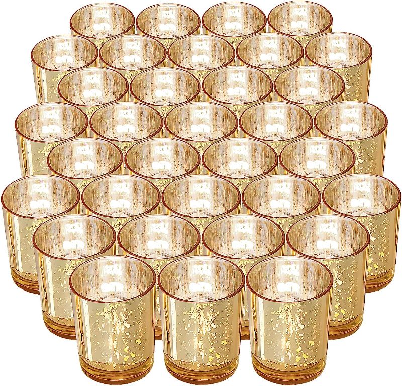 Photo 1 of JUNDRUM 72pcs Votive Candle Holders Gold Tealight Candle Holders in Bulk for Table Centerpiece Set of 72, Glass Candle Holders for Wedding
