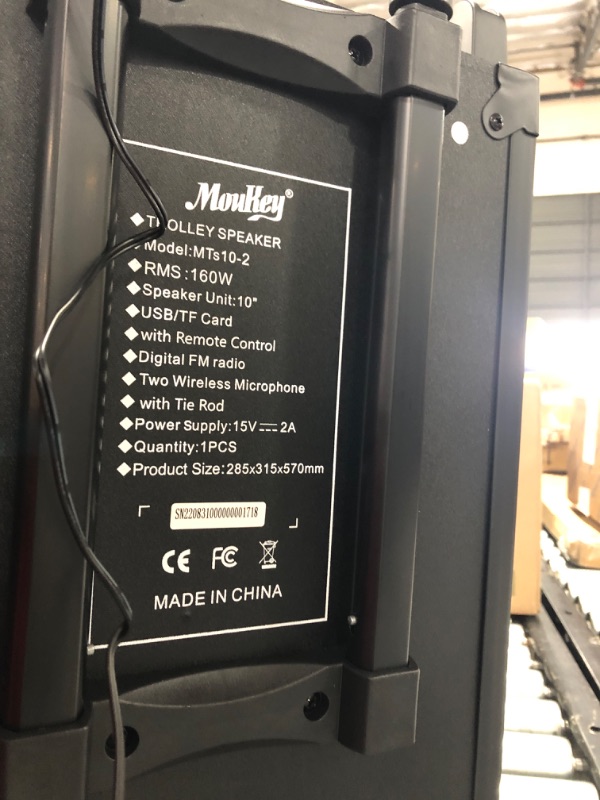 Photo 1 of Moukey Karaoke Machine, PA System Subwoofer, Portable Bluetooth Speaker w/ 2 Wireless Microphones, Lyrics Display Holder, Party Lights & Echo/Treble/Bass Adjustment, Support TWS/REC/AUX/MP3/USB/TF/FM 10" Subwoofer