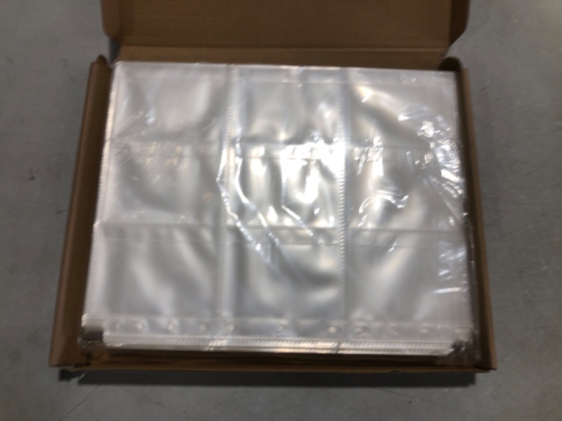 Photo 1 of HERKKA Trading Card Sleeve Pages, 100 Pack 9 Pocket Trading Card Storage Album Pages 11 Holes Fit 3 Ring Binder