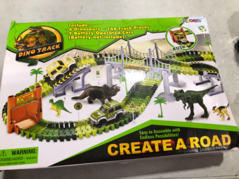 Photo 4 of Dinosaur Toys-187 Pcs Create A Dinosaur World Road Race-Flexible Track Playset & 2 Pcs Cool Dinosaur Car for 3 4 5 6 Year & Up Old Boy Girls Best Gift