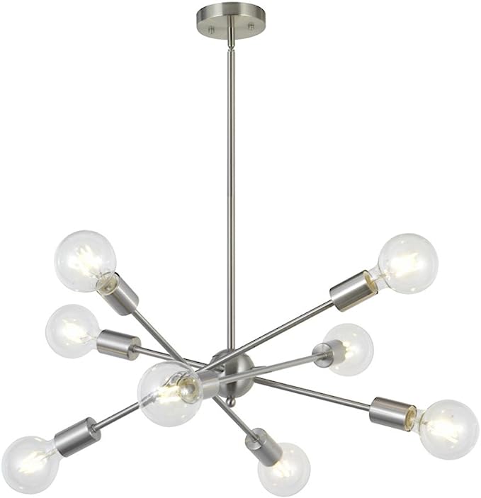 Photo 1 of 8 Lights Modern Sputnik Chandelier Lighting with Adjustable Arms Mid Century Pendant Light Vintage Industrial Ceiling Light Fixture Brushed Nickel by BONLICHT