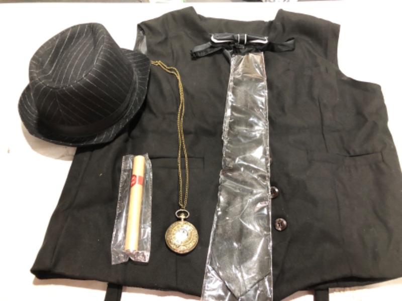 Photo 1 of 1920s Men's Accessories Manhattan Fedora Clothing Costume Halloween Cosplay Outfit with Vest Size XL Hat Pocket Watch 