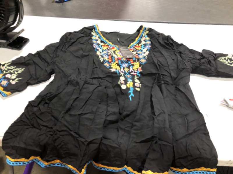 Photo 2 of AK Women's Summer Boho Embroidery Mexican Bohemian Tops Peasant 3/4 Sleeve V Neck Shirt Tunic Blouses Size XXXL