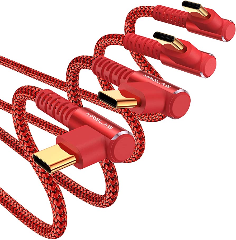 Photo 1 of 4-Pack 3.2A USB C Charger Cable, MRGLAS USB C Fast Charging Cable Right Angle Gold-Plated Type C Charger Fast Charging Durable Nylon Braided USB A to USB C Cord Compatible Samsung S10 S21 Note 10 -Red