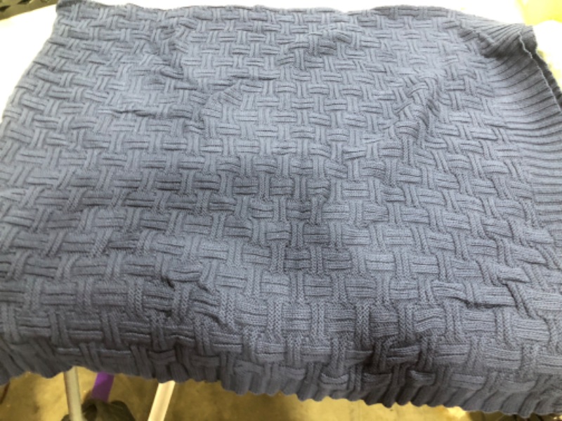 Photo 2 of 100% Cotton Knitted Throw Blanket Couch Cover Blanket(50 x 60 Inches, Navy)