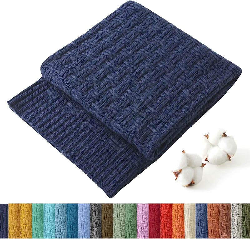 Photo 1 of 100% Cotton Knitted Throw Blanket Couch Cover Blanket(50 x 60 Inches, Navy)