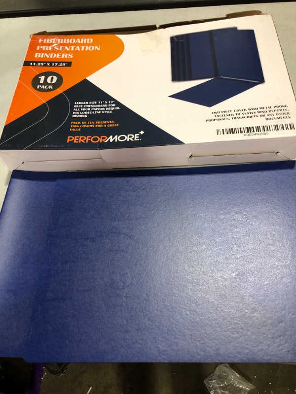 Photo 2 of 10 Pack of 11”x17” Landscape Pressboard Presentation Binder Folder, Blue Fiberboard Report Cover with Metal Prong Paper Fastener to Neatly Bind Reports, Proposals, Transcripts and Other Documents