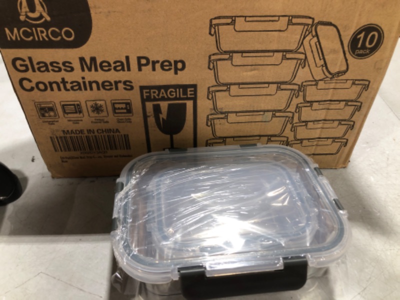 Photo 2 of [10-Pack]Glass Meal Prep Containers with Lids-MCIRCO Glass Food Storage Containers with Lifetime Lasting Snap Locking Lids, Airtight Lunch Containers, Microwave, Oven, Freezer and Dishwasher Gray