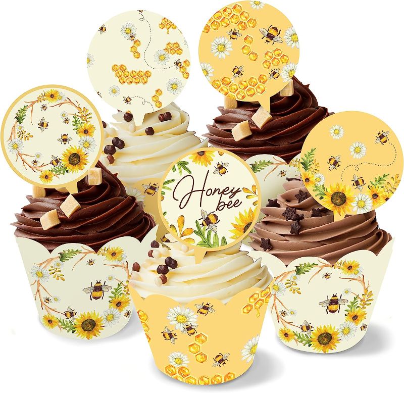Photo 1 of 
Bee Cupcake Toppers & Wrappers Serves 16 Guests | Cup Cake Liners for Kids Birthday, Baby Shower, and any Bumble Bee Sugar Themed Party Decorations for...